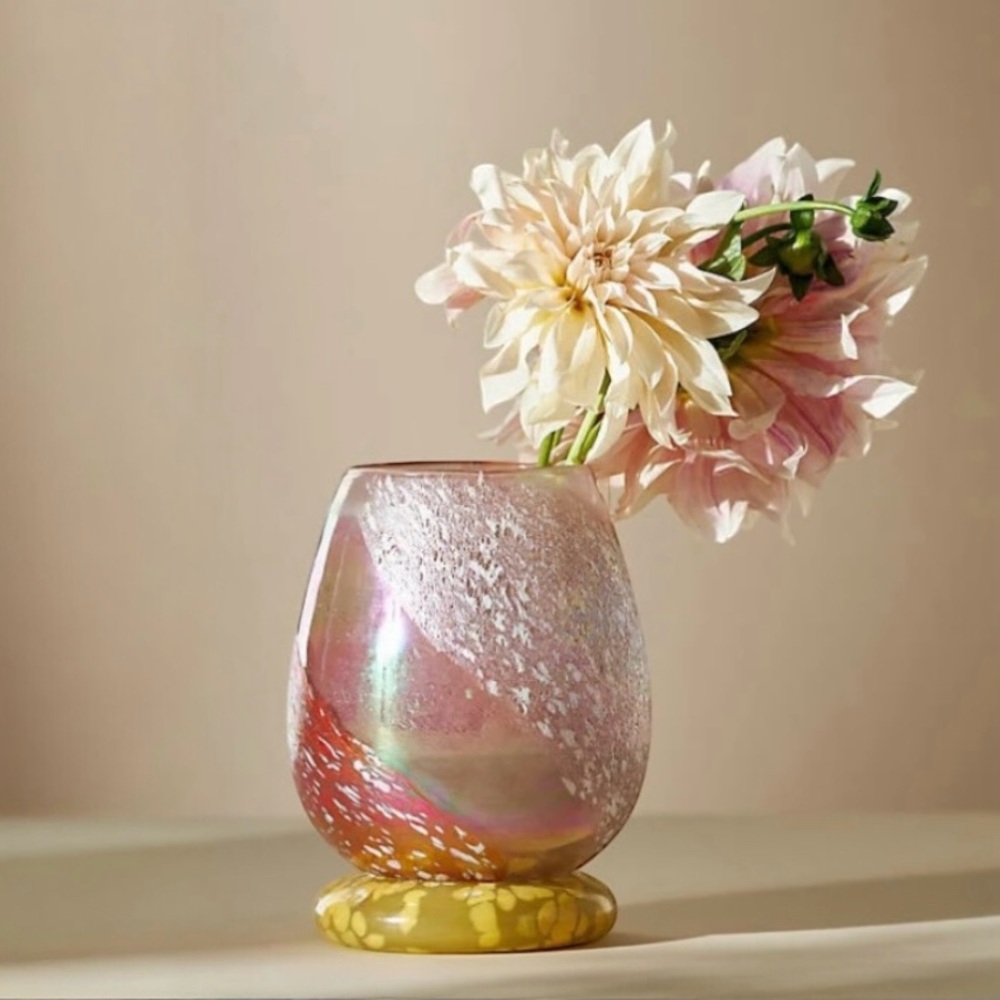 Laney Cheena Glass Vase by ANTHROPOLOGIE Approx 7.5” High 5.5" diameter